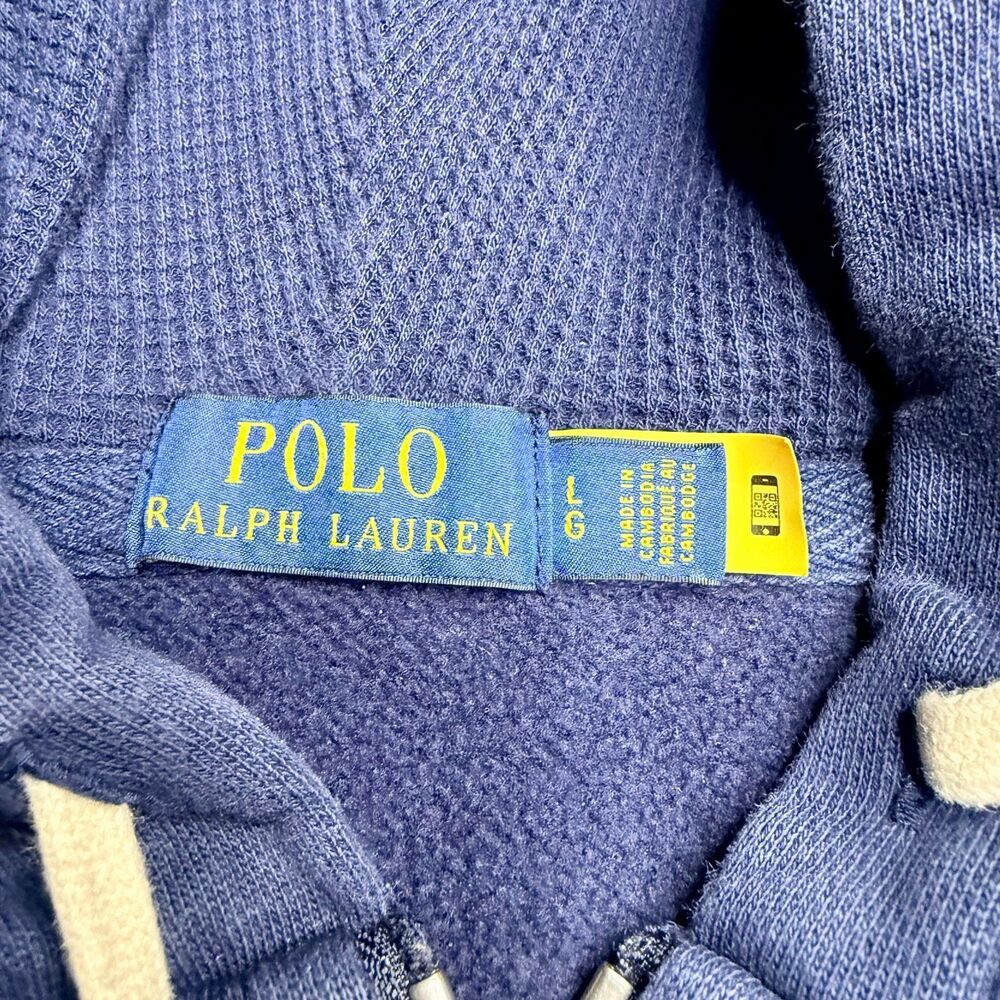 Polo Ralph Lauren Men’s Sz Large Navy Thermal Full Zip Hoodie Sweatshirt Pony - Picture 7 of 16